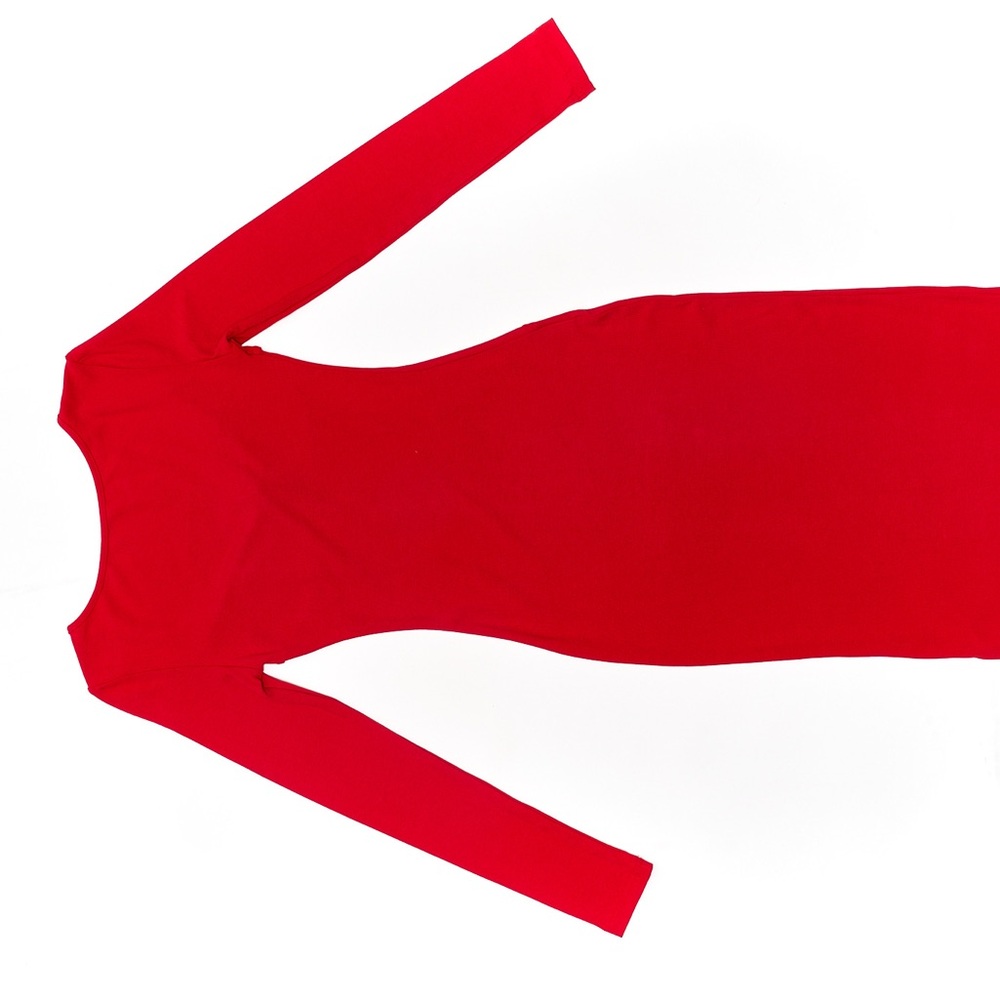 Red Dress, long sleeve. Fitted. Commence. xs
